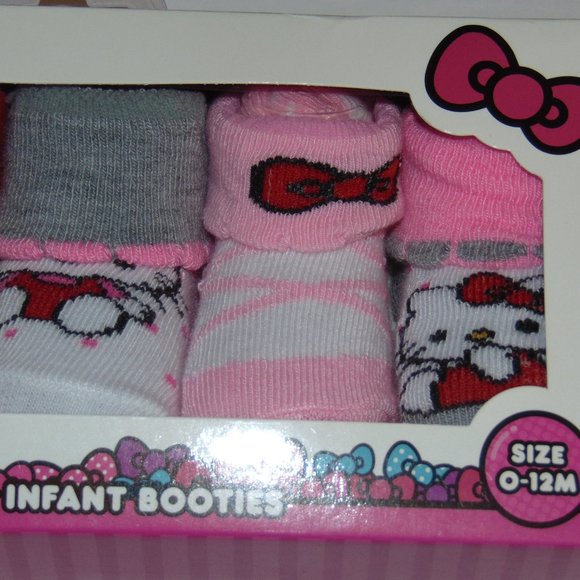 Hello Kitty Infant Booties5 pairs Pink Grey - Picture 3 of 3